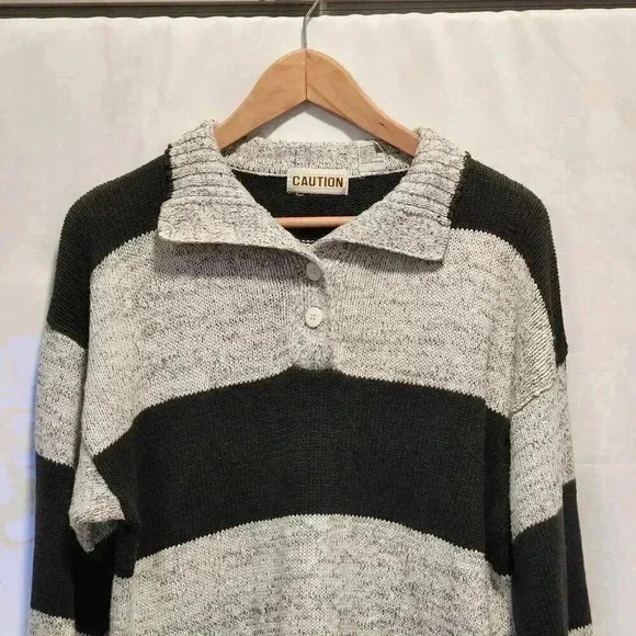 VTG Pullover Sweater Men's LG 1/4 Button-Up Collar Long Sleeve Striped Hong Kong - Picture 2 of 8